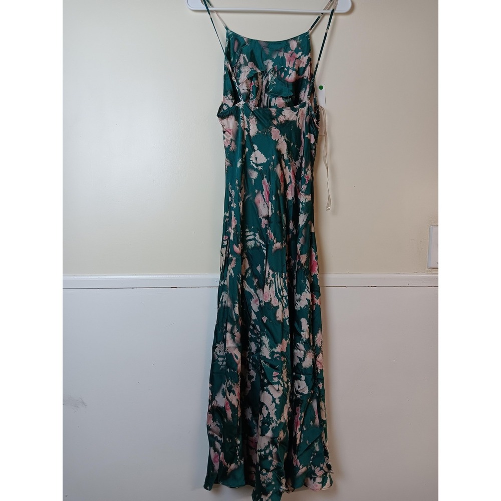 Fame And Partners Slip Dress Womens US 8 Green Floral Satin Strappy Maxi - Picture 2 of 7
